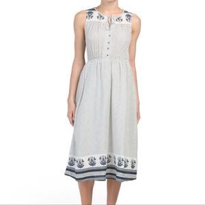 Lucky Brand White Midi Dress Navy White Polka Dots